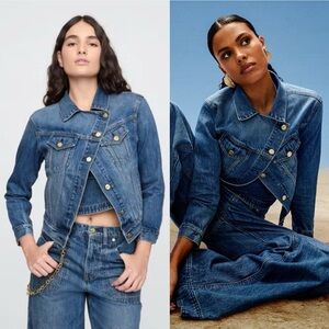 CULT GAIA X GAP NWT Size M Asymmetrical Denim Jacket Medium Indigo Wash Collab